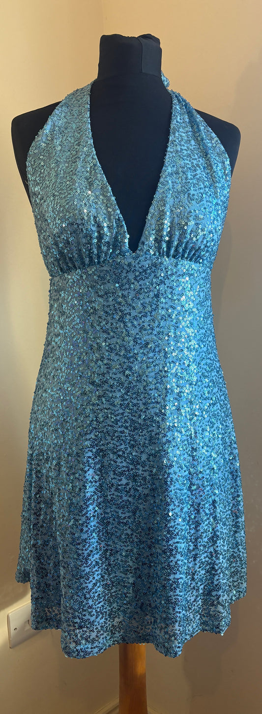Shimmering Y2K style Aqua Marine Sequin Halter neck