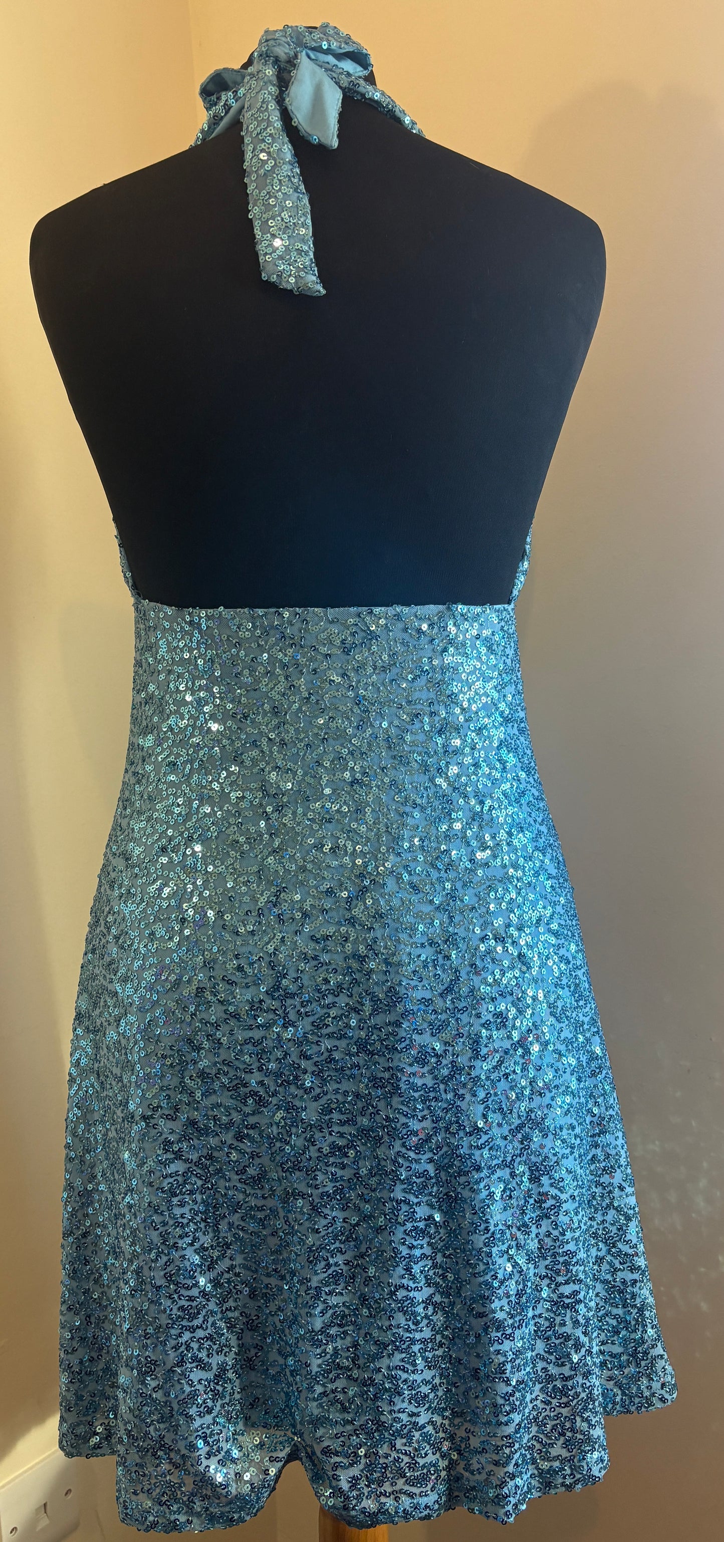 Shimmering Y2K style Aqua Marine Sequin Halter neck