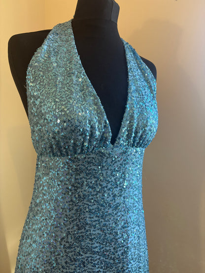 Shimmering Y2K style Aqua Marine Sequin Halter neck