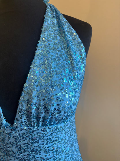 Shimmering Y2K style Aqua Marine Sequin Halter neck
