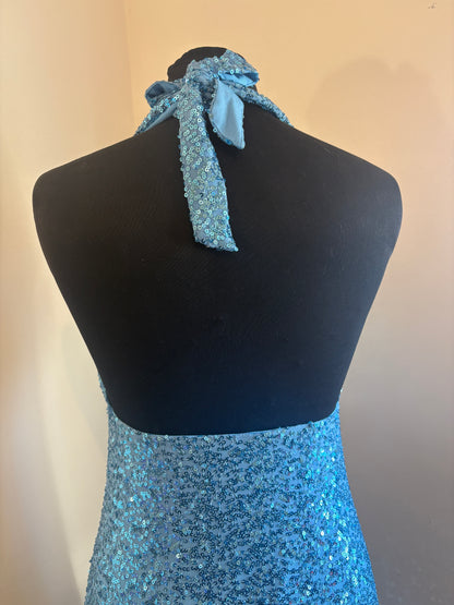 Shimmering Y2K style Aqua Marine Sequin Halter neck