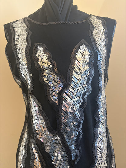 Black Stella Morgan Sequin Feather-Pattern Cocktail Dress