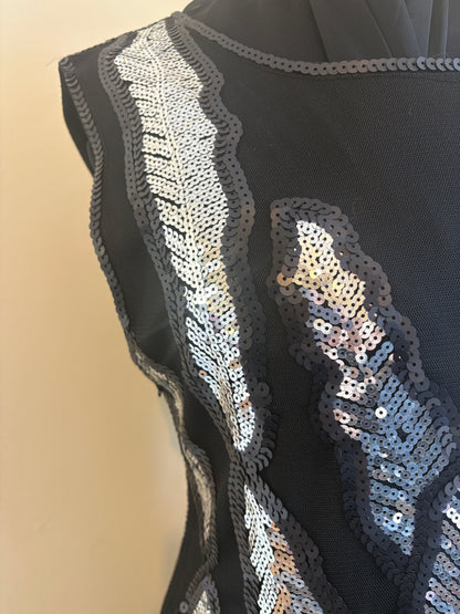 Black Stella Morgan Sequin Feather-Pattern Cocktail Dress