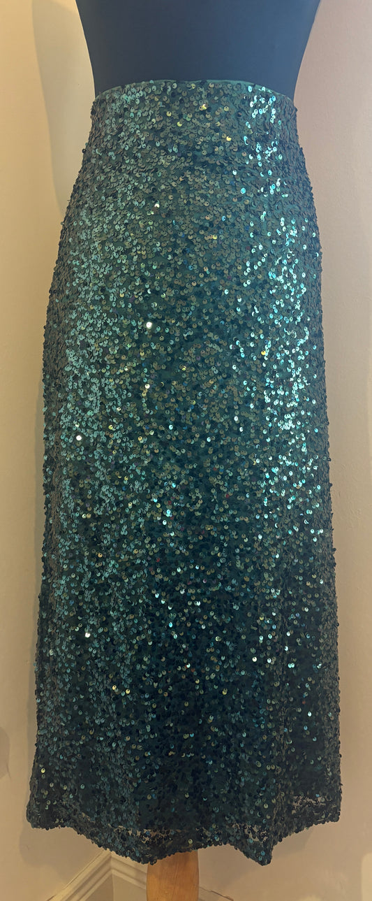 Yours London Emerald Green Sequin Midi Skirt