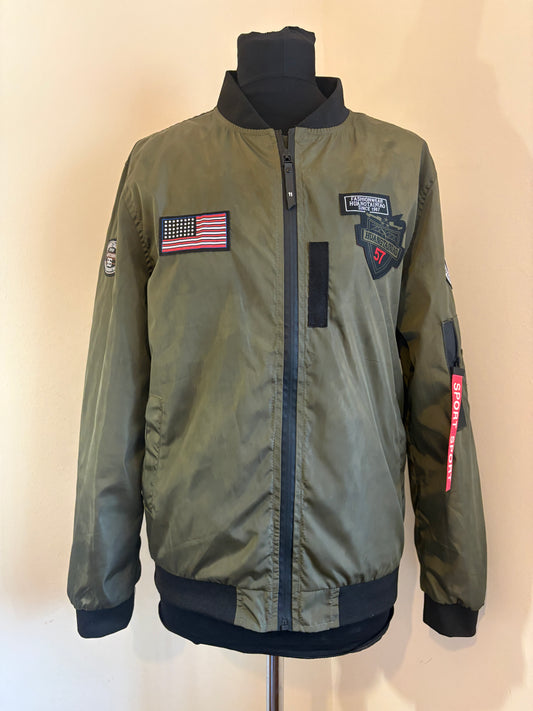 Unisex Khaki Bomber Jacket with Patches